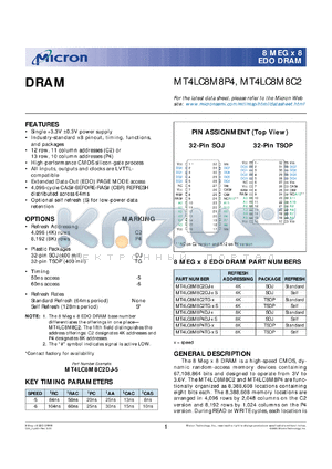 MT4LC8M8P4DJ-5S datasheet - 8Meg x 8 EDO RAM