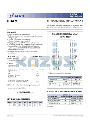 MT4LC4M16R6-6 datasheet - 4Meg x 16 EDO DRAM