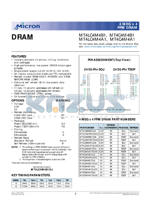 MT4LC4MB1DJ-6S datasheet - 4Meg x 4, 3,3V FPM DRAM