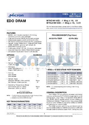 MT4LC1M16E5DJ- datasheet - 1Meg x 16, 3.3V EDO DRAM