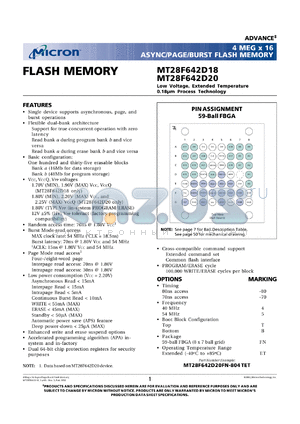 MT28F642D18FN-804TET datasheet - 2Meg x 16; 40MHz async/page/burst flash memory