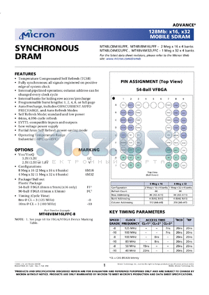 MT48V8M16LFFF-10 datasheet - 2Meg x 16 x 4 banks; 100MHz synchronous DRAM