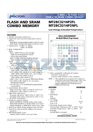 MT28C3214P2NFL-10TET datasheet - 2Meg x 16 page flash; 0.0-2.2V flash and SRAM combo memory