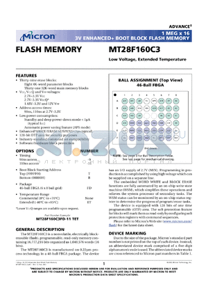 MT28F160C3FD-11TET datasheet - 1Meg x 16; 3V enhanced + boot bolck flash memory