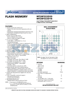 MT28F322D20FH-804B datasheet - 2Meg x 16 async/page/burst flash memory