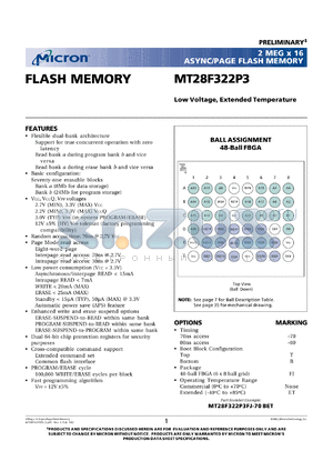 MT28F322P3FJ-80T datasheet - 2Meg x 16 async/page/burst flash memory