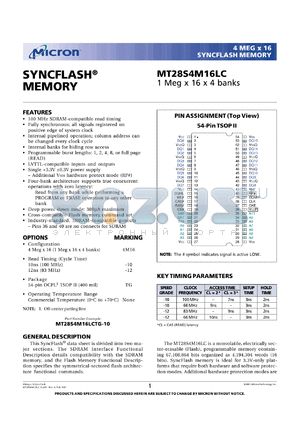 MT28S4M16LCTG-12 datasheet - 1Meg x 16 x 4banks, 83MHz syncflash memory