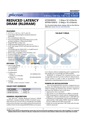 MT49H8M32FM-4 datasheet - 1Meg x 32 x 8 banks, DRAM