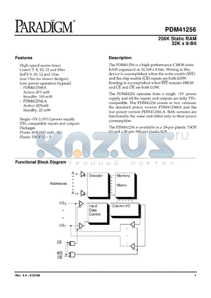 PDM41256SA8TITR datasheet - 256K static RAM 32K x 8-bit