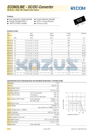 RB-3.305SH datasheet - 1W DC/DC converter with 3.3V input, 5/200mA output, 2kV isolation