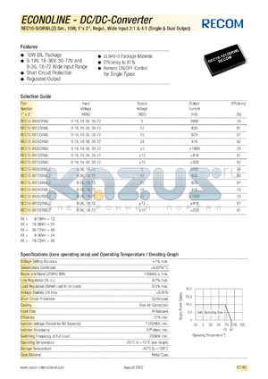 REC10-23912DRWL datasheet - 10W DC/DC converter with 23V input, +-12/+-416mA output