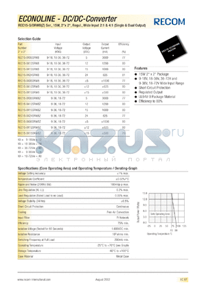 REC15-2305SRWB datasheet - 15W DC/DC converter with 23V input, 5/3000mA output