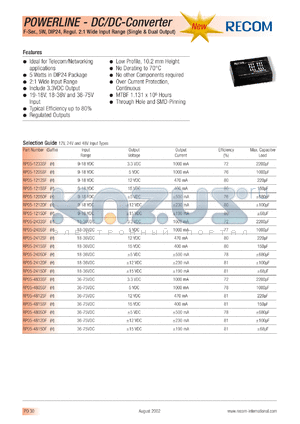 RP05-2412DFH datasheet - 5W DC/DC converter with 18-36V input, +-12/+-230mA output, 2kV isolated