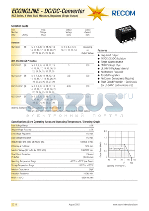 RSZ-2705P datasheet - 1W DC/DC converter with 27V input, 5V/200mA output