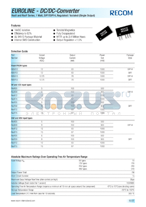 R48Y09 datasheet - 1W DC/DC converter with 48V input, 9V/100mA output