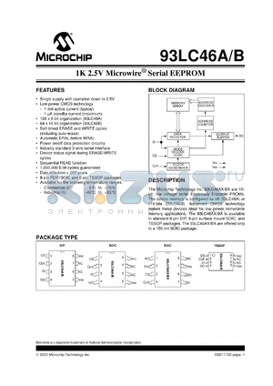 93LC46B/SN datasheet - SM-1K BIT SERIAL EEPROM