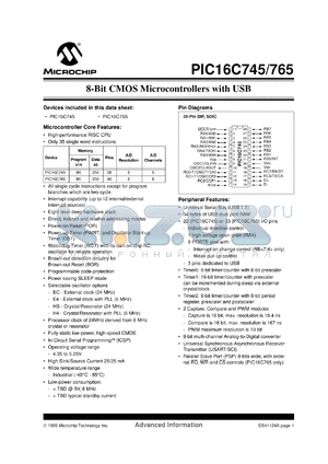 PIC16C745-I/SP datasheet - Bits number of 8 Memory type OTP Frequency clock 20 MHz Memory size 8 Kb 8-bit CMOS EEPROM MCU, 8K OTP PROM, 256 BYTES RAM