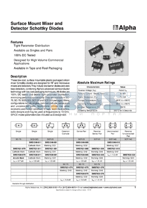 SMS7621-076 datasheet - Surface mount mixer and detector schottky  diode