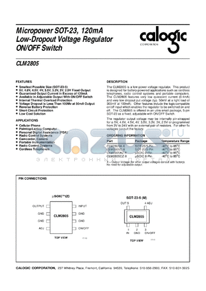 CLM2805A-4 datasheet - 4 V, micropower SOT-23, 120 mA low dropout voltage regulator on/off switch