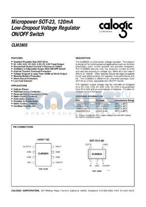 CLM2805AZ-3 datasheet - 3 V, micropower SOT-23, 120 mA low dropout voltage regulator on/off switch