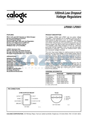 LP2950ACN-5 datasheet - 5 V, 10 mA low dropout voltage regulator
