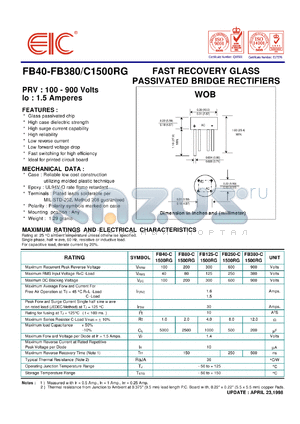 FB125-C1500G datasheet - 300 V, 1.5 A, fast recovery glass passivated bridge rectifier