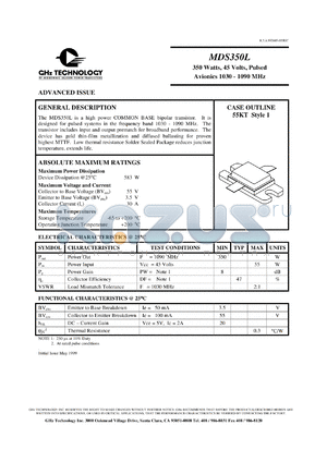 MDS350L datasheet - 350 W, 45 V, 1030-1090 MHz common base transistor