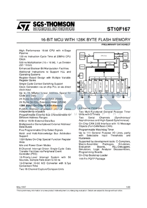 ST10F167-Q6 datasheet - SM-16 BIT MCU