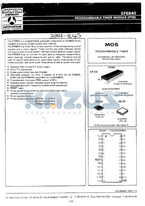 EF68B40P datasheet - Frequency clock 2 MHz Programmable Timer ? 2MHz