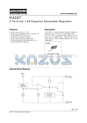 KA337TU datasheet - Adjustable Voltage Regulators Current output max. 1 mA Voltage input min -1.2 V Voltage input max -37 V