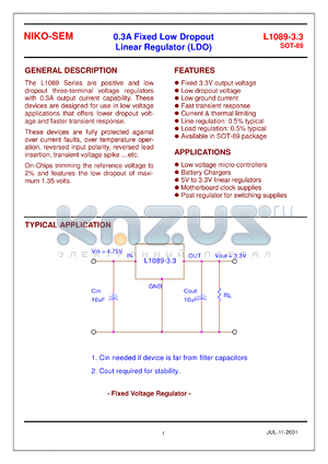 L1089C-3.3A datasheet - 0.3A fixed low dropout linear regulator (LDO), 3.3V