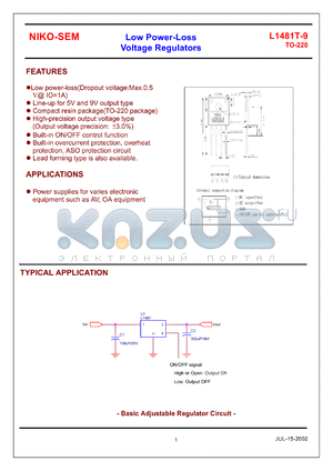 L1481T-9 datasheet - Low power-loss voltage regulators