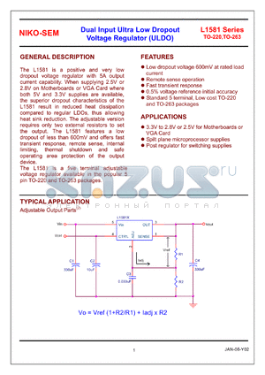 L1581S datasheet - Dual input ultra low dropout voltage regulator (ULDO)