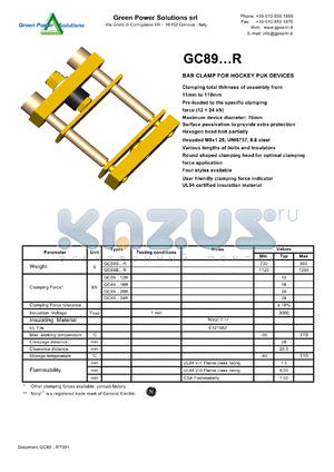 GC89SNBA12RS datasheet - Ins.Lenght: 70mm; Bolt Lenght: 110mm; bar clamp for hockey punks