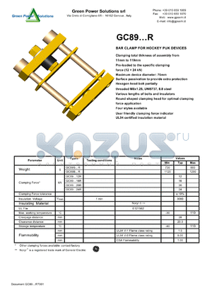 GC89SRBD12RA datasheet - Ins.Lenght: 70mm; Bolt Lenght: 140mm; bar clamp for hockey punks