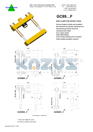 GC89SRBD10F datasheet - Ins.Lenght: 70mm; Bolt Lenght: 140mm; bar clamp for hockey punks