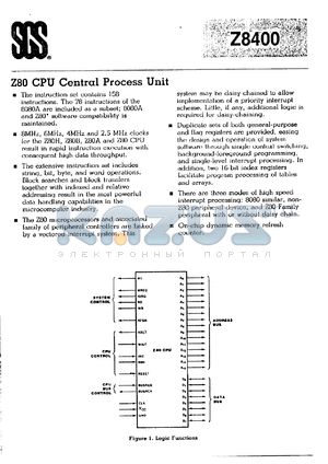 Z8400AC1 datasheet - Z80 CPU central processor unit, 4.0 MHz, plastic chip-carrier package