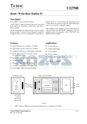 U2270B-FP datasheet - Read / write base station IC for car immobilizers, access control animal identification and etc applications