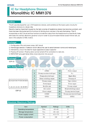 MM1376CF datasheet - Pre-and power amplifiers for headphone stereos, ALC circuit