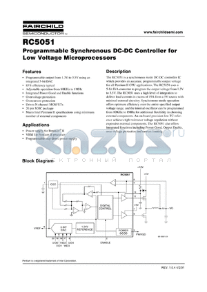 RC5051M datasheet - Programmable synchronous DC-DC controller for low voltage microprocessors