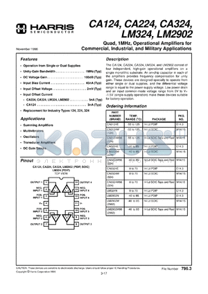 CA0224M96 datasheet - Quad, 1MHz, operational amplifiers, tape and reel