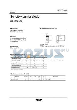 RB160L datasheet - Schottky barrier diode, 60V, 1A