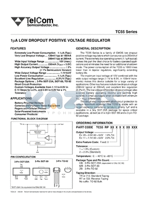 TC55RP6001EMBTR datasheet - 1uA low dropout positive voltage regulator (output voltage: 6V) for battery-powered devices, cameras and portable video equipment and etc.