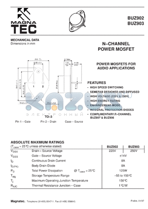 BUZ903 datasheet - N-channel power MOSFET. Power MOSFETs for audio applications. Drain - source voltage 250V.