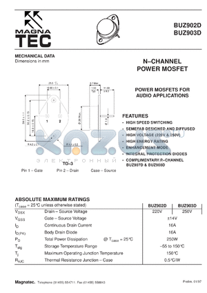 BUZ902D datasheet - N-channel power MOSFET. Power MOSFETs for audio applications. Drain - source voltage 220V.