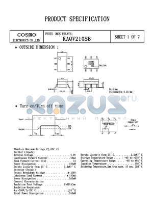 KAQV210SB datasheet - 5.0V, 1A high voltage relay