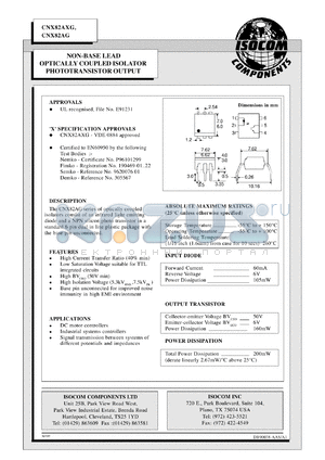 CNX862AXG datasheet - 6V; 60mA non-base lead optically coupled isolator phototransistor output