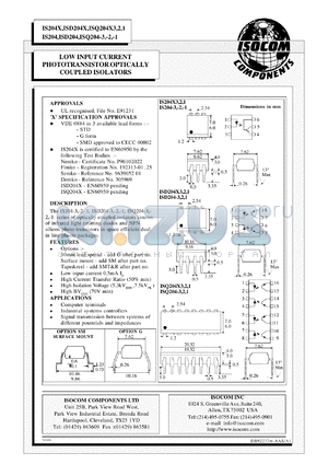 IS204-1 datasheet - 6V; 70mA phototransistor optically coupled isolator