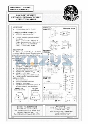 ISP815-1 datasheet - 10V; 50mA low input current photodarlington optically coupled isolated