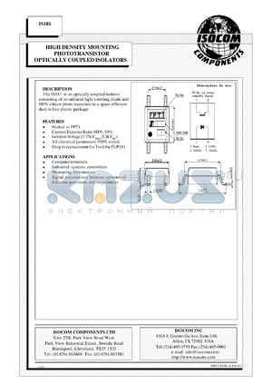 IS181 datasheet - 6V; 50mA optically coupled isolator